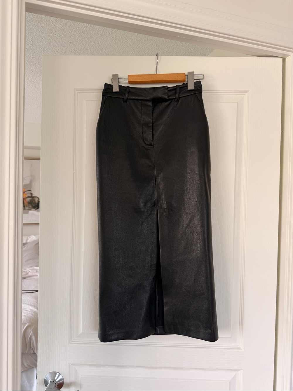 Wilfred Black Faux Leather Midi Skirt